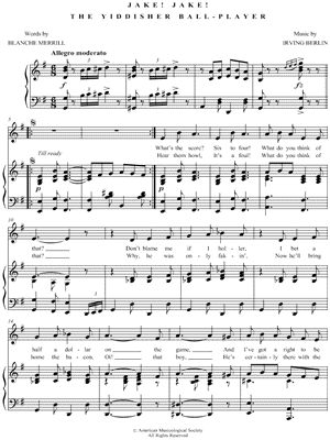 Jake! Jake! the Yiddisher Ball-Player by Irving Berlin - Sheet Music