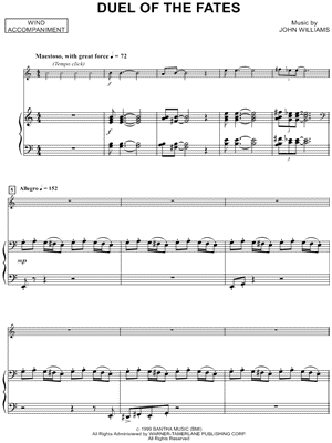 Duel of the Fates - Piano Accompaniment (Winds) from Star Wars Episode I: The Phantom Menace - Sheet Music