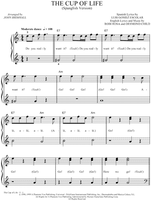 The Cup of Life by Ricky Martin - Sheet Music