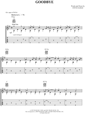 Goodbye by Steve Earle - Sheet Music