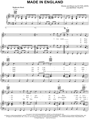 Made In England by Elton John - Sheet Music