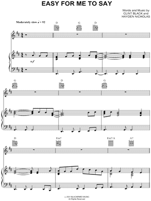 Easy for Me To Say by Clint Black - Sheet Music