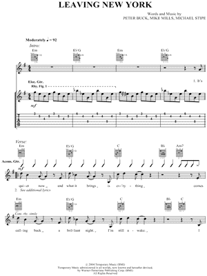 Leaving New York by R.E.M. - Sheet Music