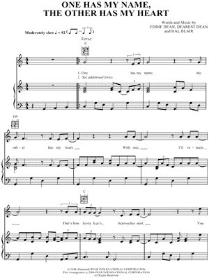 One Has My Name, the Other Has My Heart by Jerry Lee Lewis - Sheet Music