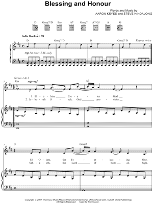 Blessing and Honour by Aaron Keyes - Sheet Music