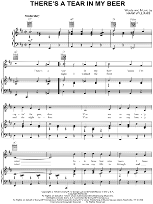 There's a Tear In My Beer by Hank Williams - Sheet Music