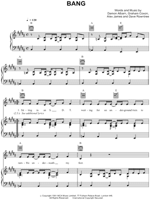 Bang by Blur - Sheet Music