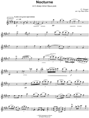 Nocturne in C# Minor, Opus post. for String Quartet - Violin 1