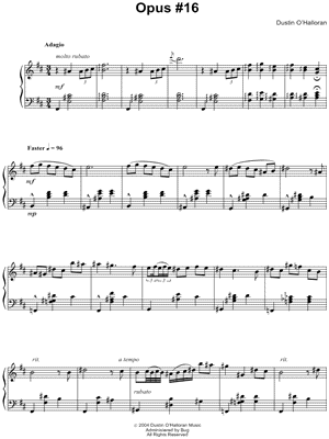 Opus #16 by Dustin O'Halloran - Sheet Music