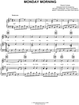 Monday Morning by Peter Paul and Mary - Sheet Music