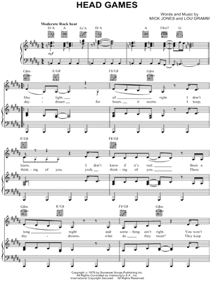 Head Games by Foreigner - Sheet Music