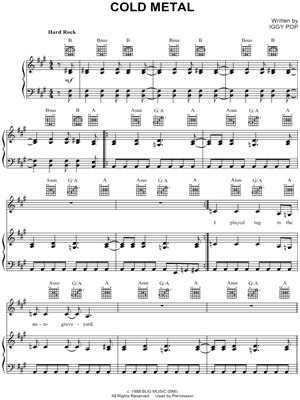 Cold Metal by Iggy Pop - Sheet Music