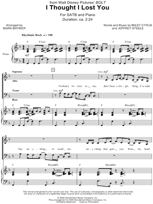 I Thought I Lost You by Miley Cyrus - Sheet Music