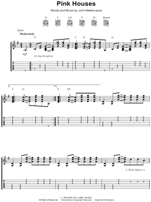 Pink Houses by John Mellencamp - Sheet Music