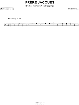Frère Jacques - Bass Clef Instrument