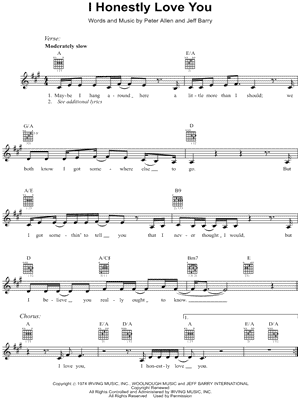 I Honestly Love You by Olivia Newton-John - Sheet Music