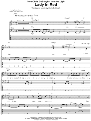 Lady In Red by Chris De Burgh - Sheet Music
