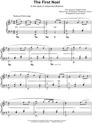 The First Noel - In the Style of Johannes Brahms by Traditional English Carol - Sheet Music
