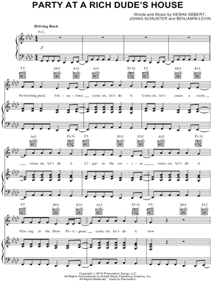 Party at a Rich Dude's House by Kesha - Sheet Music