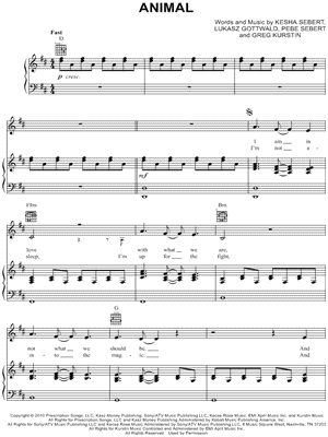 Animal by Kesha - Sheet Music