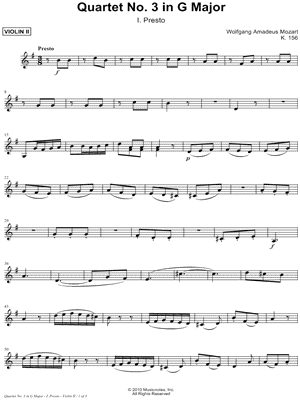 Quartet No. 3 In G Major, K. 156: I. Presto - Violin 2