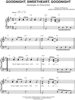Goodnight, Sweetheart, Goodnight by The McGuire Sisters - Sheet Music