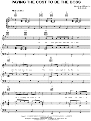 Paying the Cost To Be the Boss by B.B. King - Sheet Music