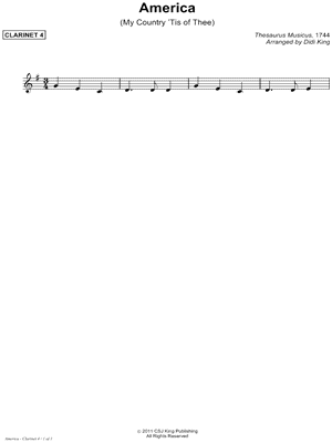 America (My Country 'Tis of Thee) - Clarinet Part 4 (Clarinet Quartet)