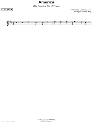 America (My Country 'Tis of Thee) - Alto Sax Part 1 (Saxophone Quartet)