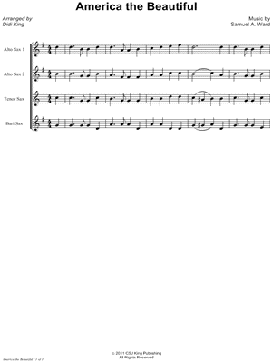 America the Beautiful - Saxophone Quartet Score
