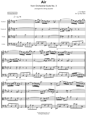 Air from Orchestral Suite No. 3 - String Quartet Score
