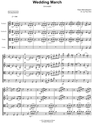 Wedding March - String Quartet Score from A Midsummer Night's Dream [1843] - Sheet Music