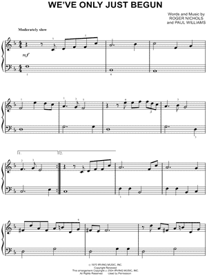 We've Only Just Begun by The Carpenters - Sheet Music