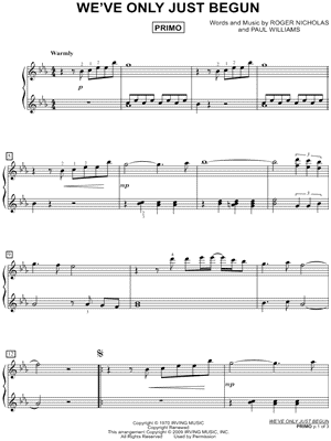 We've Only Just Begun by The Carpenters - Sheet Music