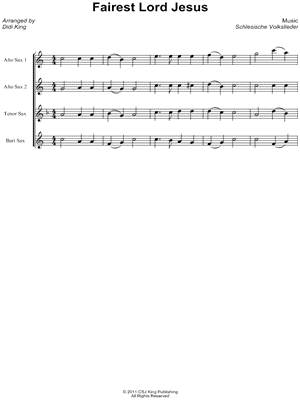 Fairest Lord Jesus - Score (Saxophone Quartet) by German Hymn - Sheet Music