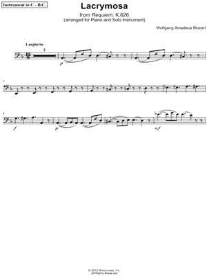 Lacrymosa, from Requiem K. 626 - Bass Clef Instrument