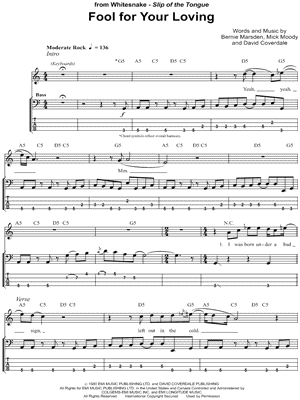 Fool for Your Loving by Whitesnake - Sheet Music