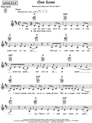 Our Song by Taylor Swift - Sheet Music