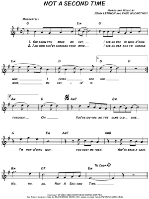 Not a Second Time by The Beatles - Sheet Music