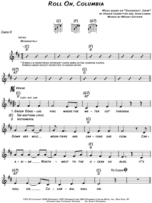 Roll On, Columbia by Woody Guthrie - Sheet Music