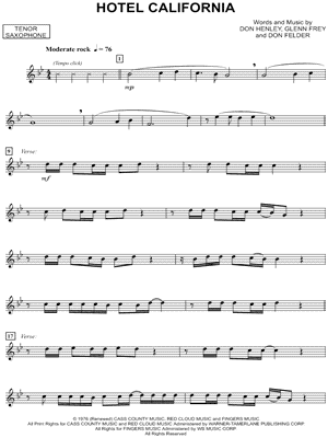 Hotel California - Tenor Sax by The Eagles - Sheet Music
