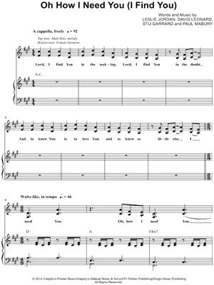 Oh How I Need You (I Find You) by All Sons & Daughters - Sheet Music