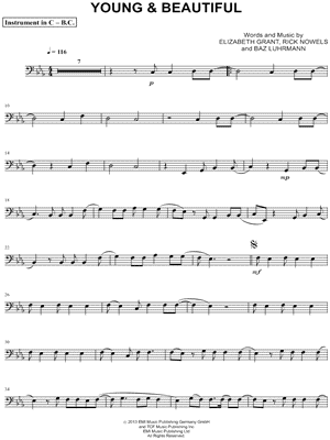Young & Beautiful - Bass Clef Instrument