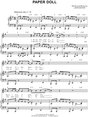 Paper Doll by John Mayer - Sheet Music