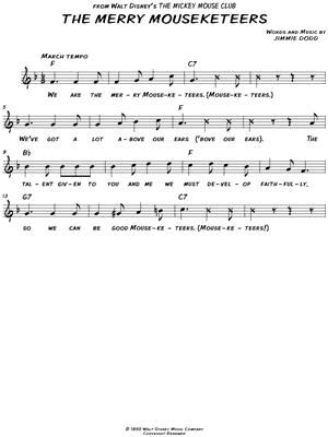 THE MERRY MOUSEKETEERS from The Mickey Mouse Club - Sheet Music