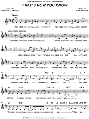 THAT'S HOW YOU KNOW from Enchanted - Sheet Music