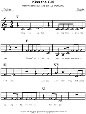 Kiss the Girl from The Little Mermaid (1989) - Sheet Music