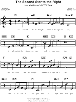 The Second Star To the Right from Walt Disney's Peter Pan - Sheet Music