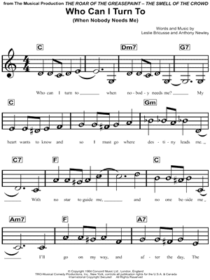 Who Can I Turn To from The Roar of the Greasepaint - The Smell of the Crowd - Sheet Music