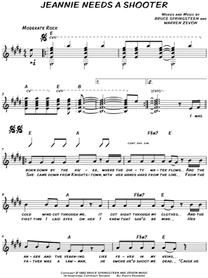 Jeannie Needs A Shooter by Warren Zevon - Sheet Music